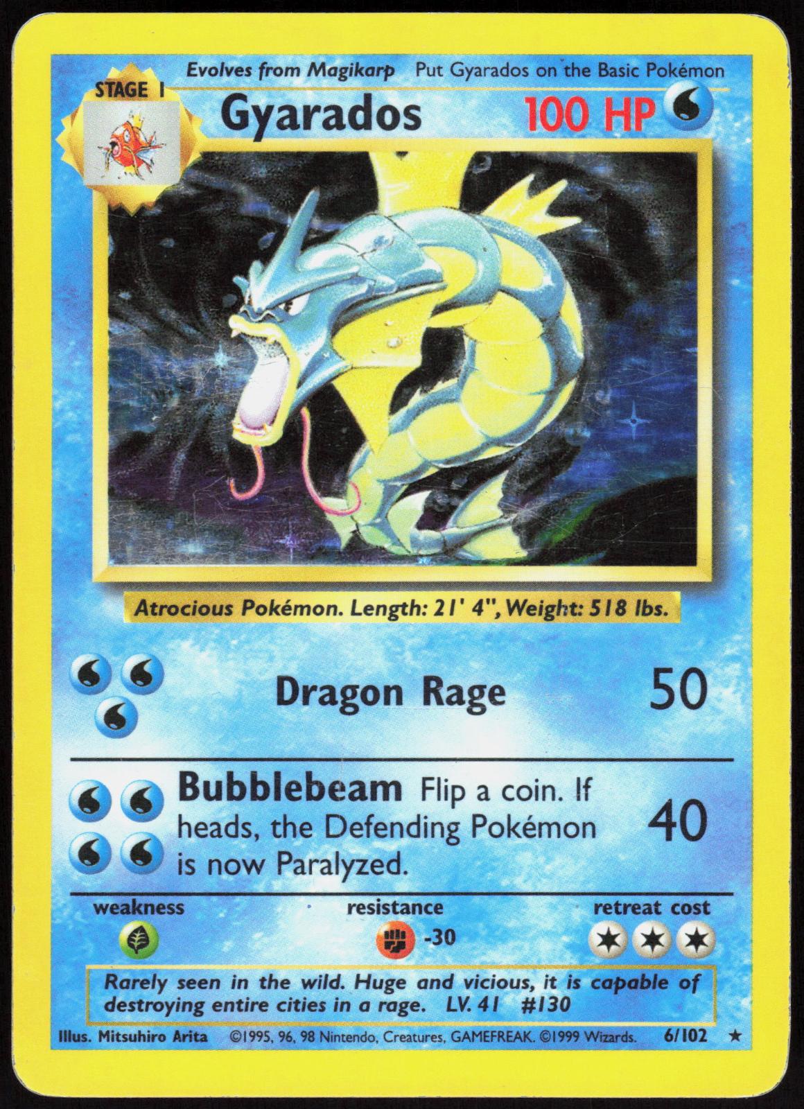 GYARADOS 6/102 BASE SET UNLIMITED POKEMON HOLO RARE MP