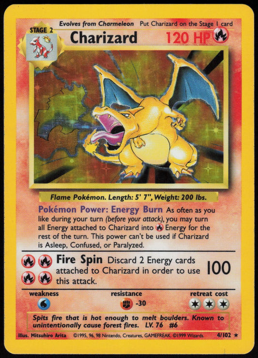 CHARIZARD 4/102 BASE SET UNLIMITED POKEMON HOLO RARE MP