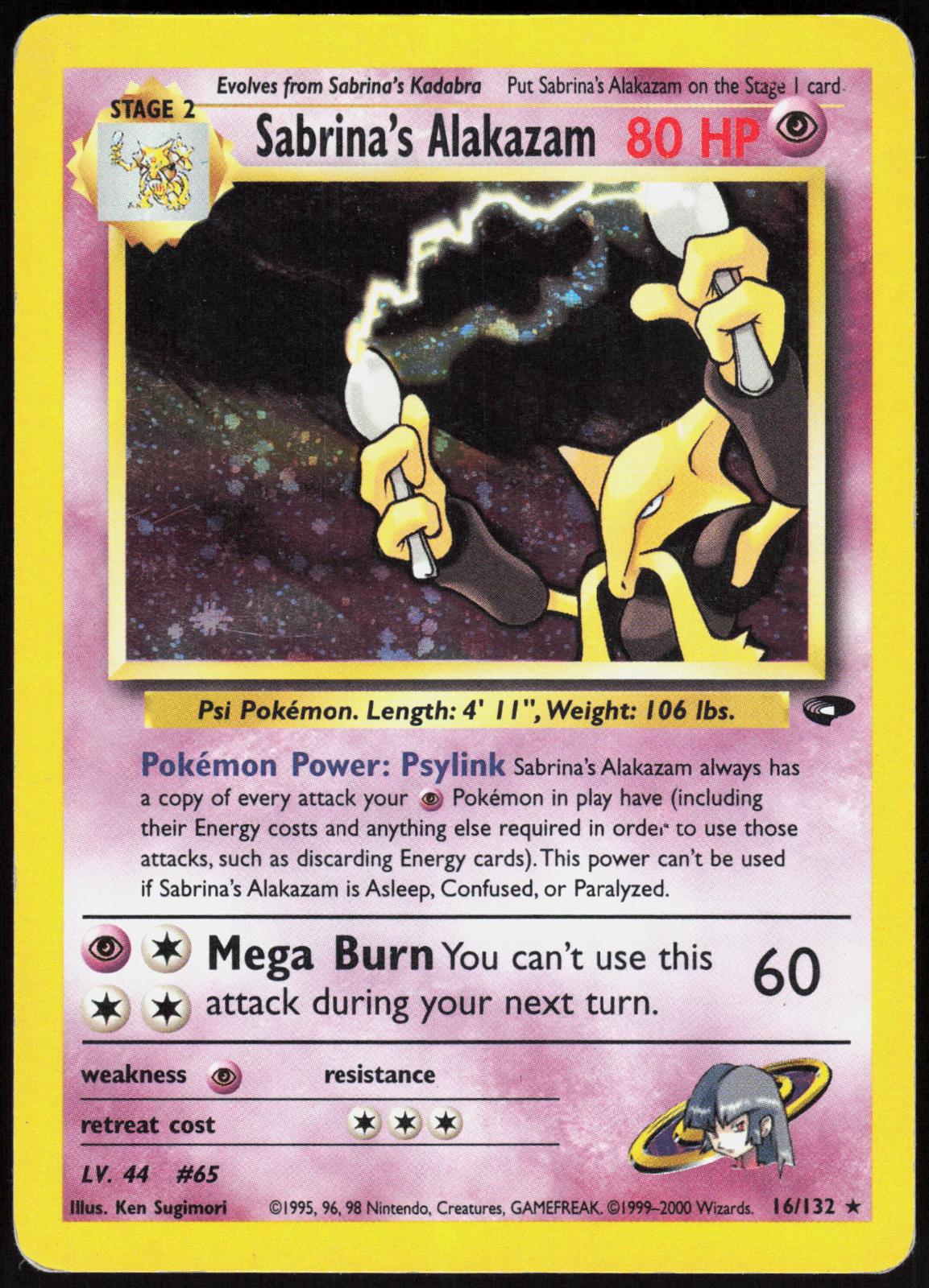 SABRINA'S ALAKAZAM 16/132 GYM CHALLENGE POKEMON RARE UNLIMITED HOLO HP