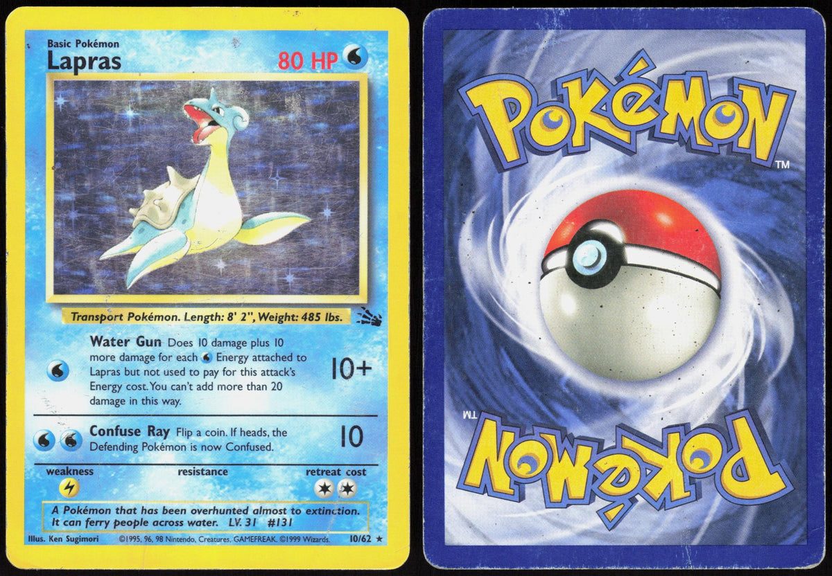 LAPRAS 10/62 FOSSIL POKEMON RARE UNLIMITED HOLO HP
