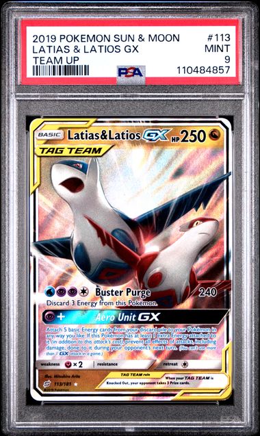 POKEMON TCG - LATIAS & LATIOS GX 113/181 POKEMON PSA 9 TEAM UP