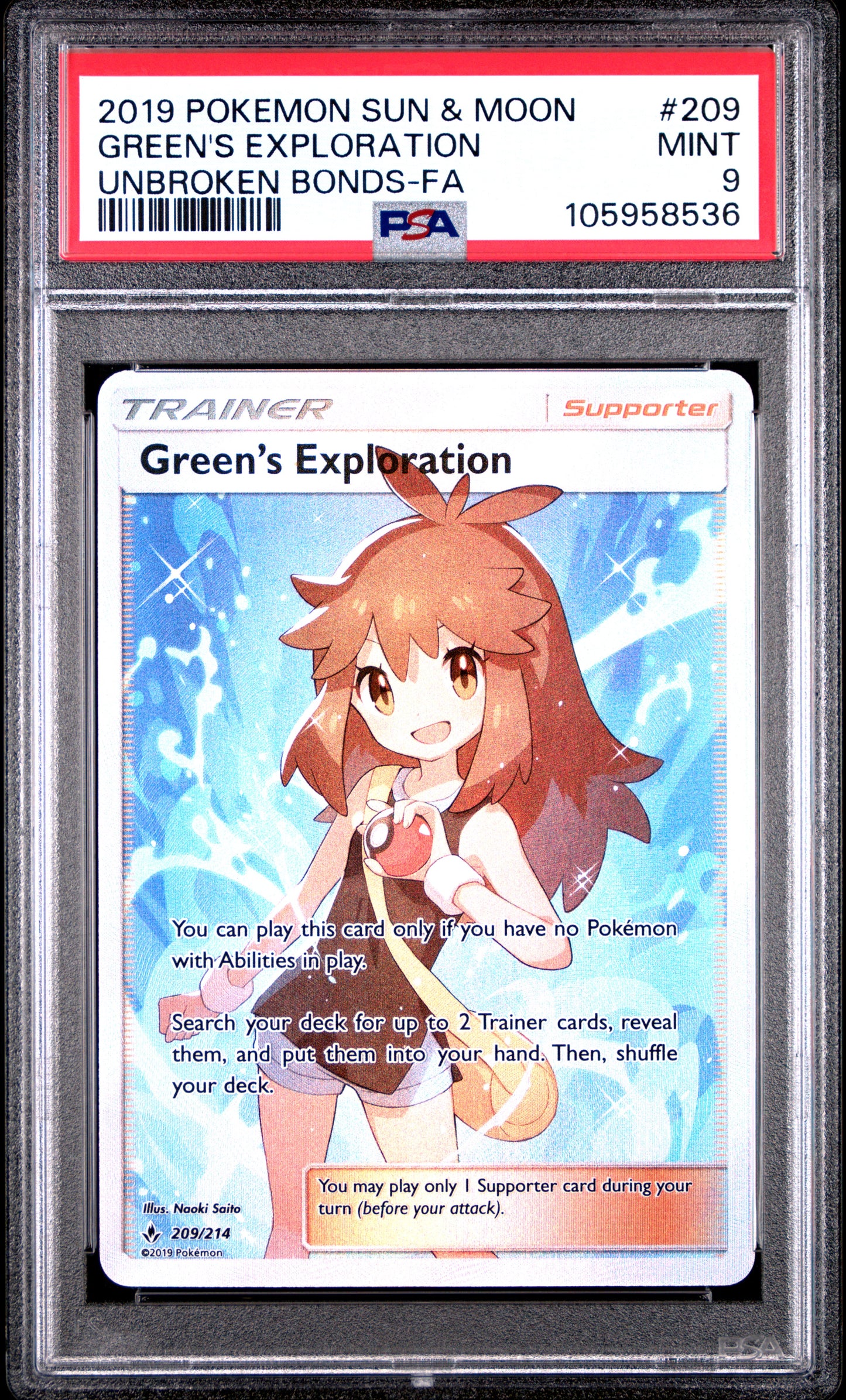 GREEN'S EXPLORATION 209/214 PSA 9 UNBROKEN BONDS POKEMON