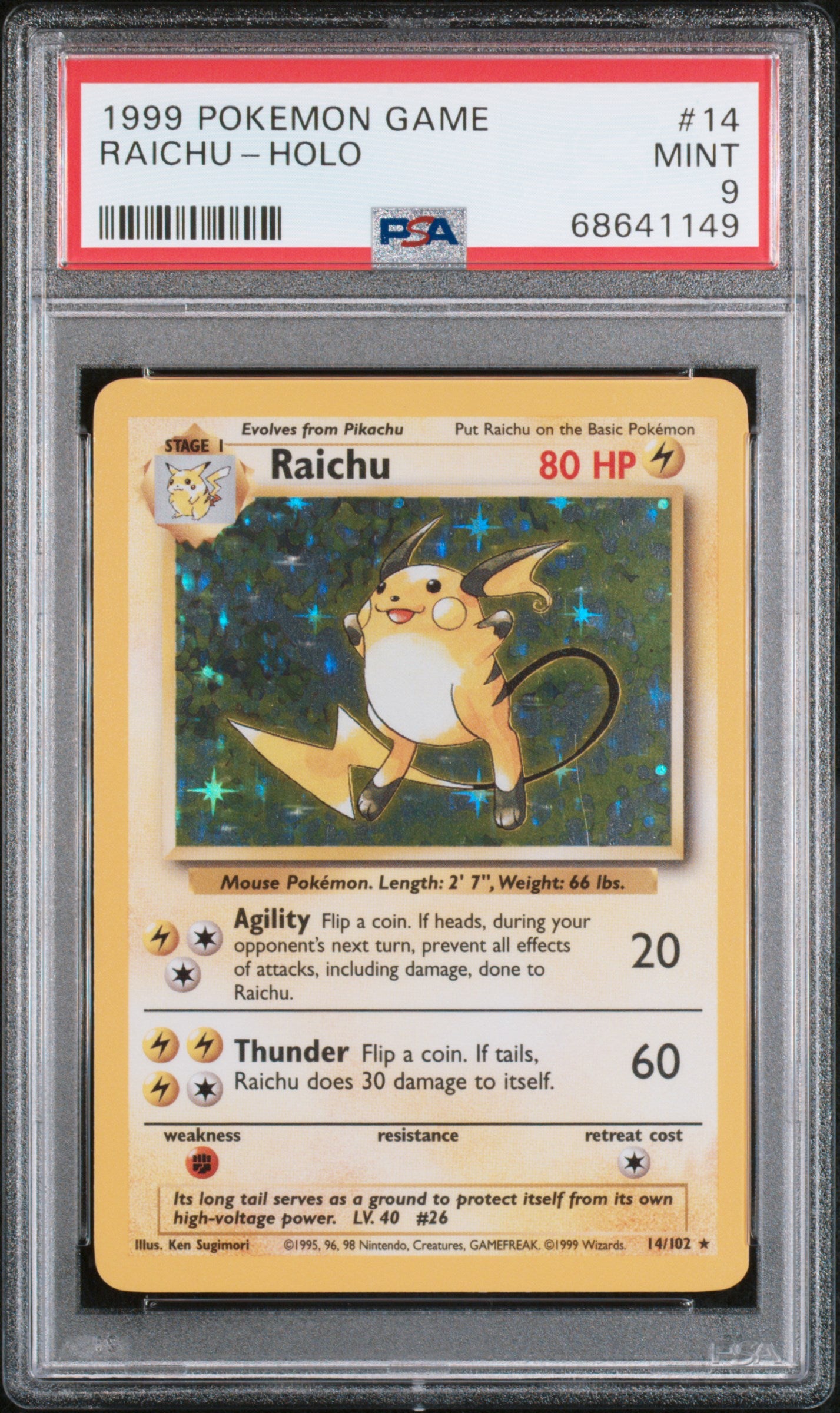 RAICHU HOLO 14/102 PSA 9 GAME POKEMON