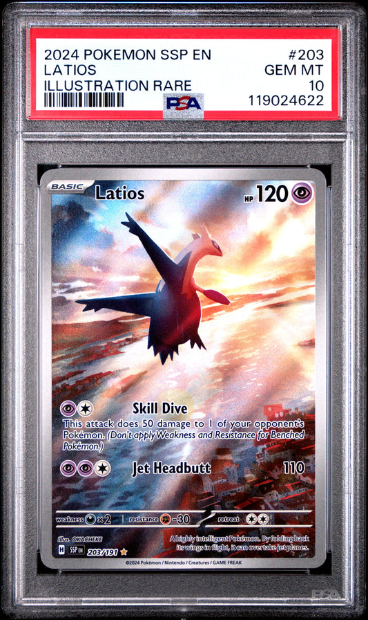 LATIOS 203/191 PSA 10 ILLUSTRATION RARE SSP EN SURGING SPARKS POKEMON