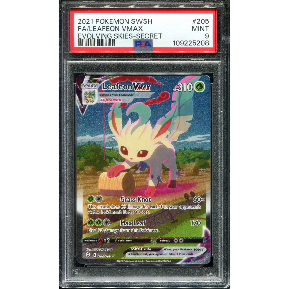 POKEMON TCG - LEAFEON VMAX 205/203 POKEMON PSA 9 EVOLVING SKIES ALTERNATE ART