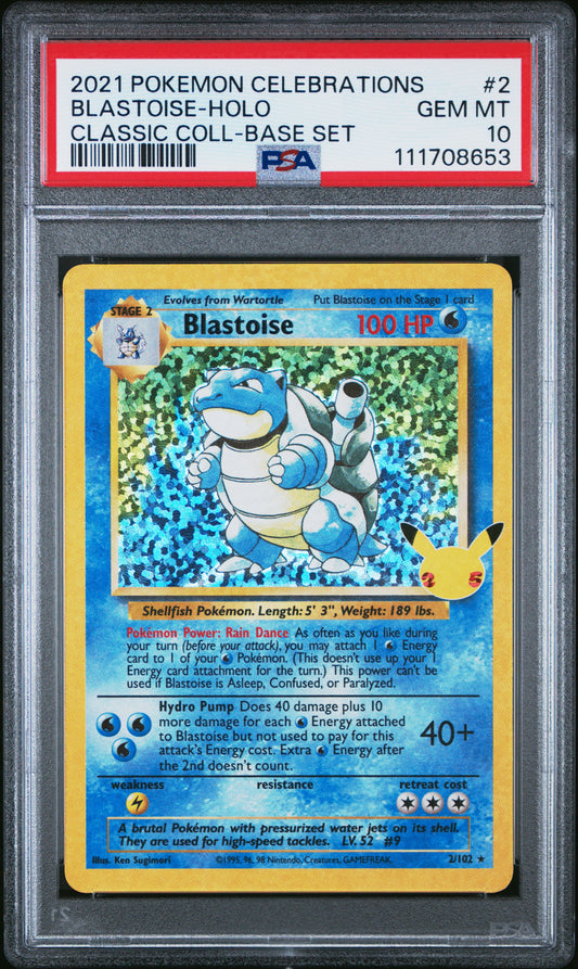 BLASTOISE HOLO 2 PSA 10 CELEBRATIONS CLASSIC COLLECTION POKEMON