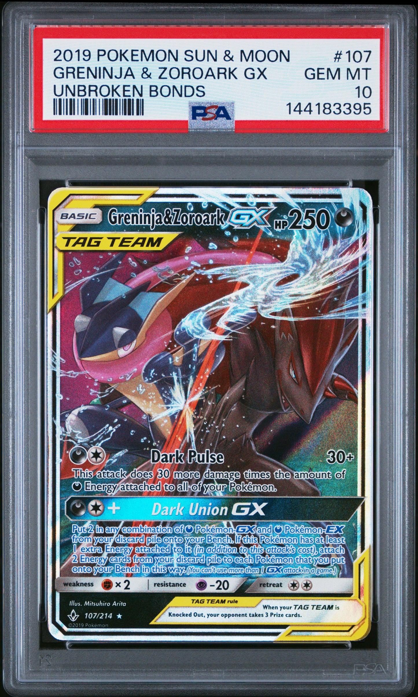GRENINJA & ZOROARK GX 107/214 PSA 10 UNBROKEN BONDS POKEMON