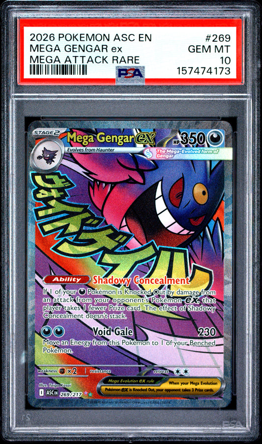 MEGA GENGAR EX 269 PSA 10 ATTACK RARE ASCENDED HEROES POKEMON