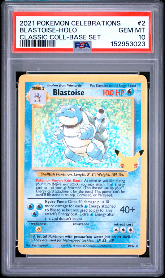 BLASTOISE HOLO 2 PSA 10 CELEBRATIONS CLASSIC COLLECTION POKEMON