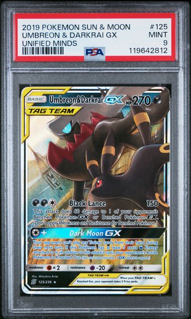 POKEMON TCG - UMBREON & DARKRAI GX 125/236 PSA 9 UNIFIED MINDS ULTRA RARE