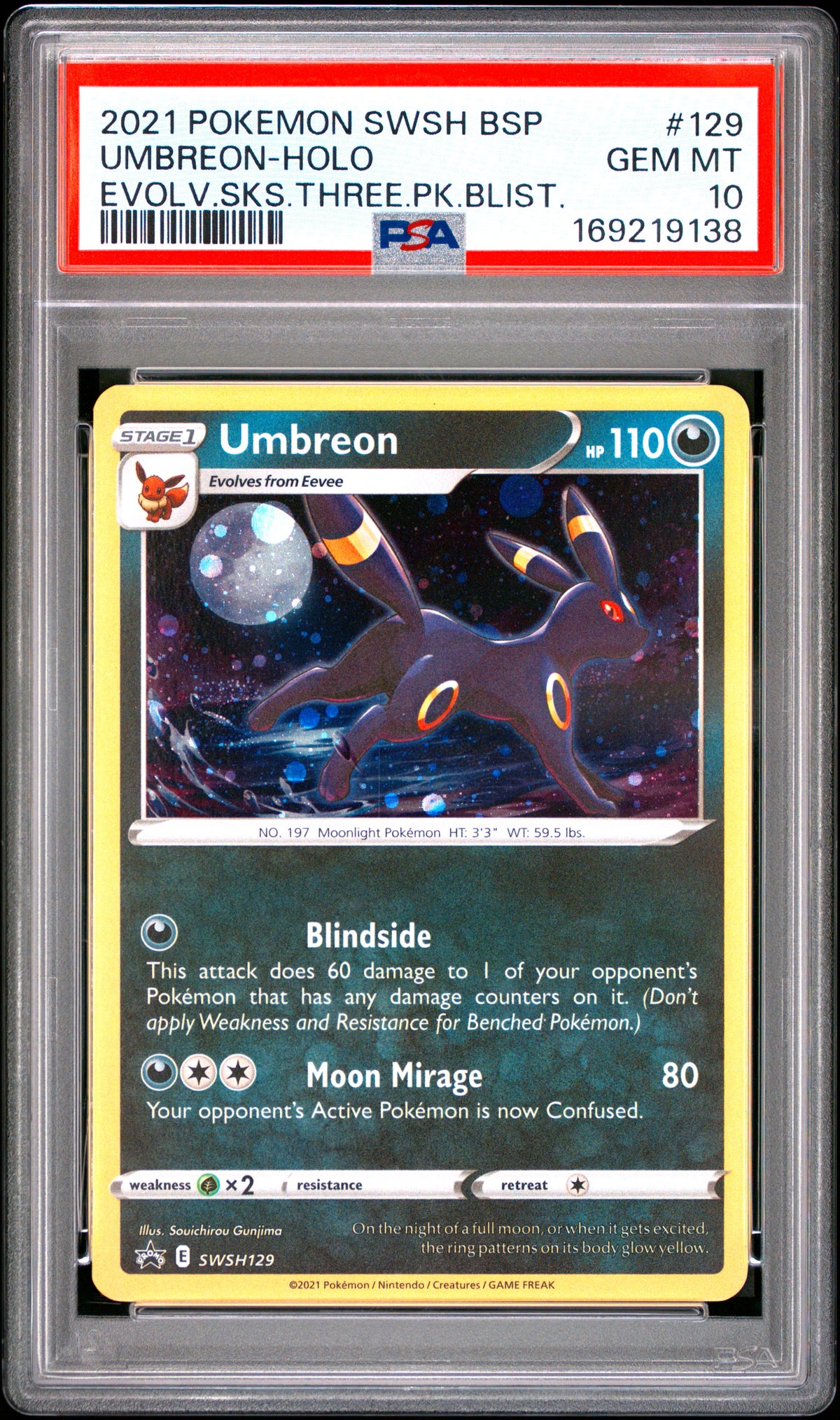 UMBREON HOLO 129/203 PSA 10 EVOLVING SKIES THREE PACK BLISTERS POKEMON