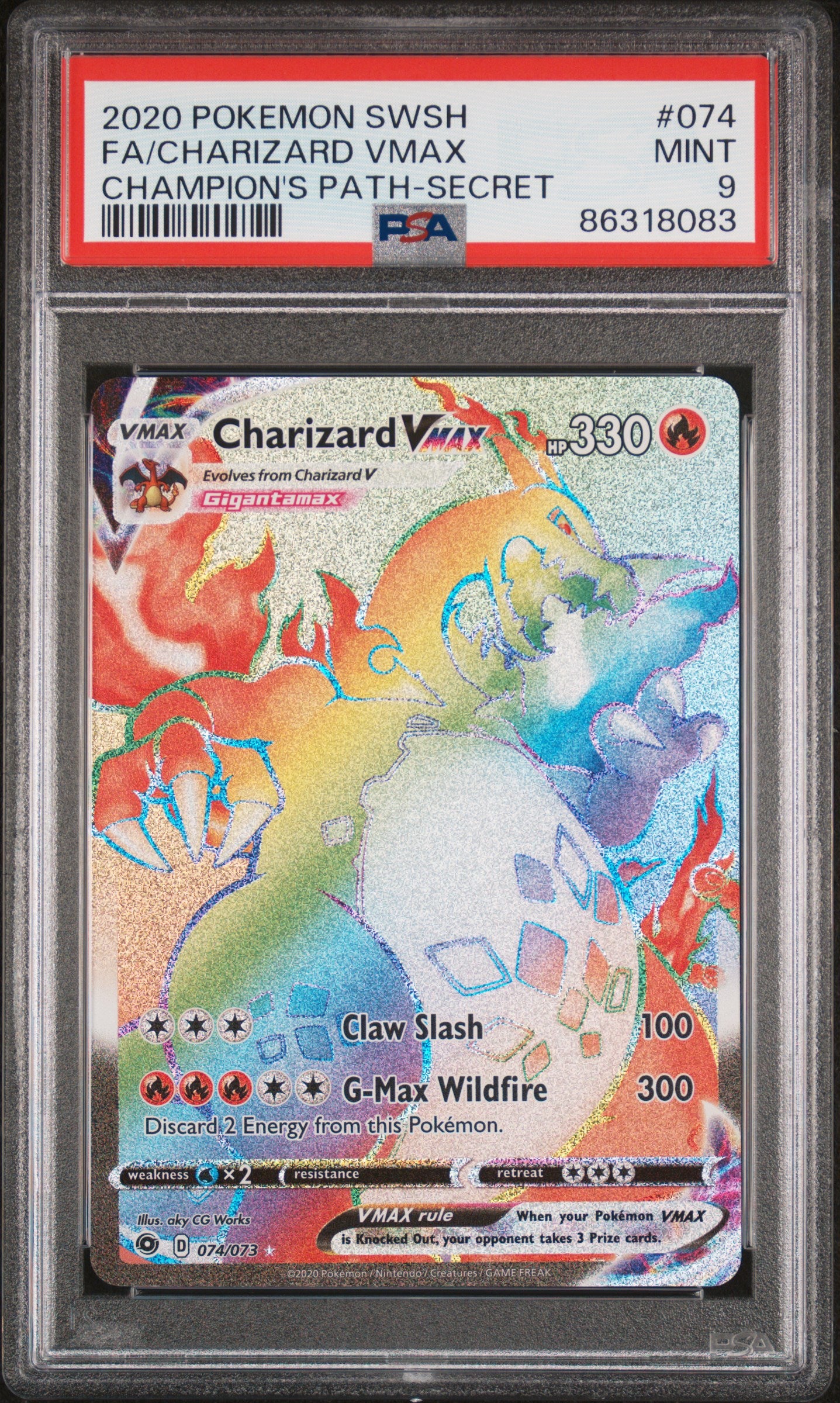 CHARIZARD VMAX 074/073 PSA 9 SECRET CHAMPION'S PATH POKEMON