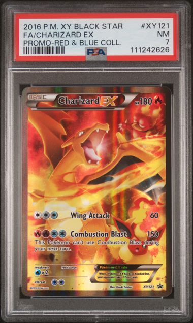 POKEMON TCG - CHARIZARD EX XY121 PSA 7 XY BLACK STAR RED & BLUE COLLECTION