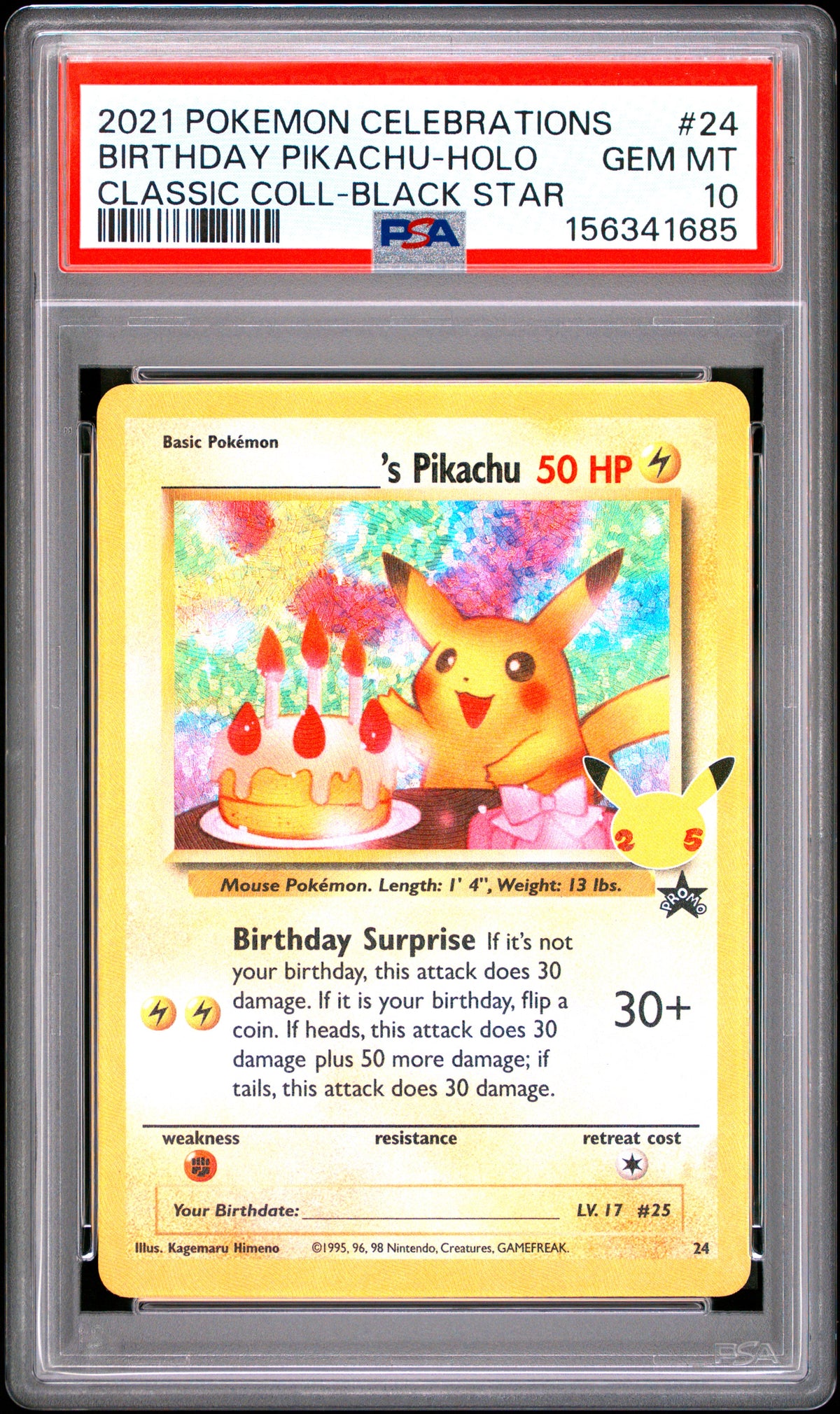 BIRTHDAY PIKACHU HOLO 24 PSA 10 CELEBRATIONS CLASSIC COLLECTION POKEMON