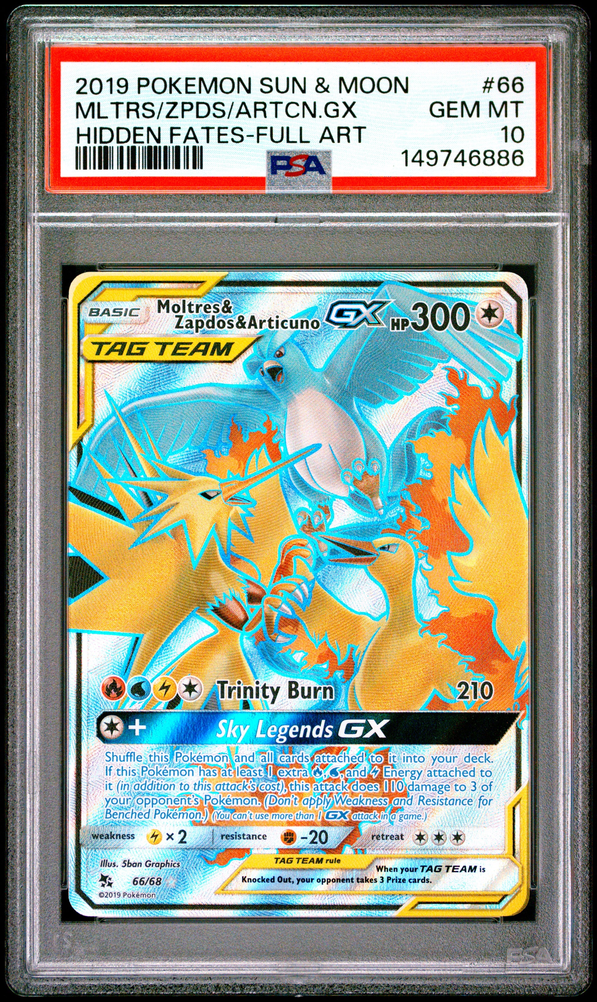 POKEMON TCG - MOLTRES & ZAPDOS & ARTICUNO GX 66/68 PSA 10 HIDDEN FATES POKEMON