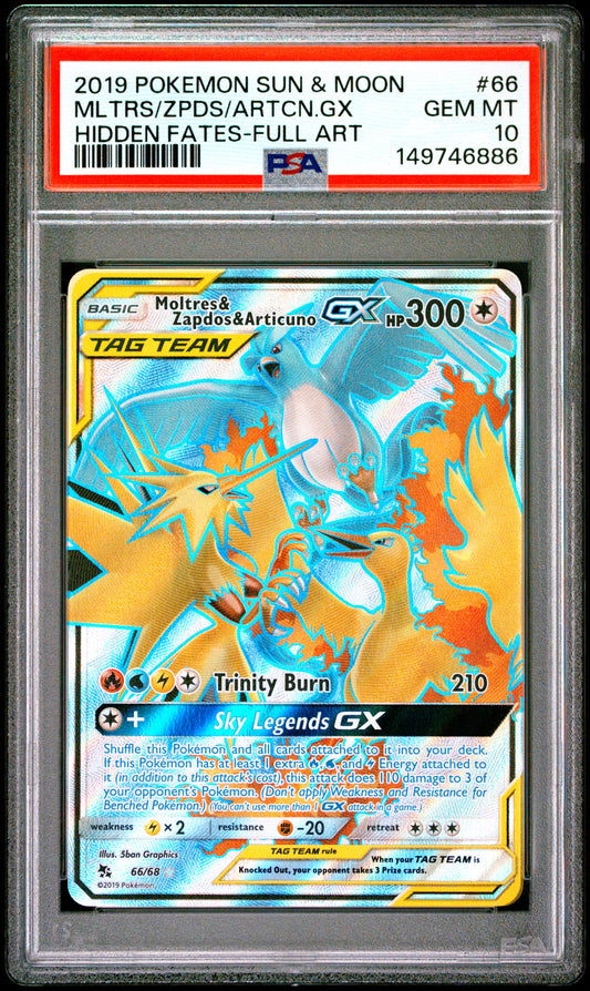 POKEMON TCG - MOLTRES & ZAPDOS & ARTICUNO GX 66/68 PSA 10 HIDDEN FATES POKEMON