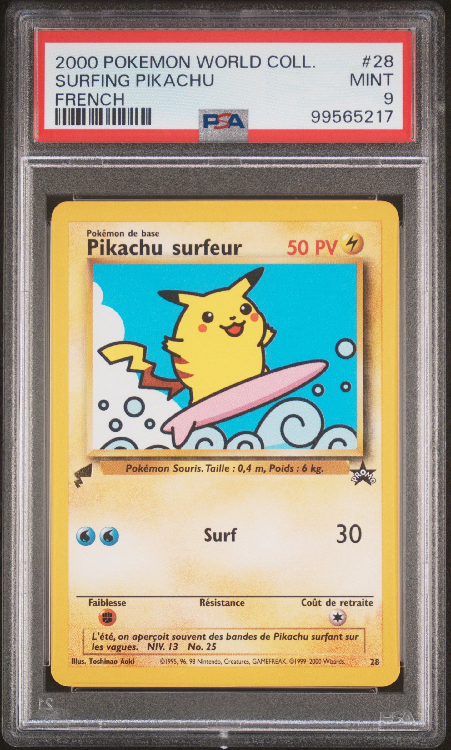 SURFING PIKACHU 28 PSA 9 FRENCH PIKACHU WORLD COLLECTION POKEMON