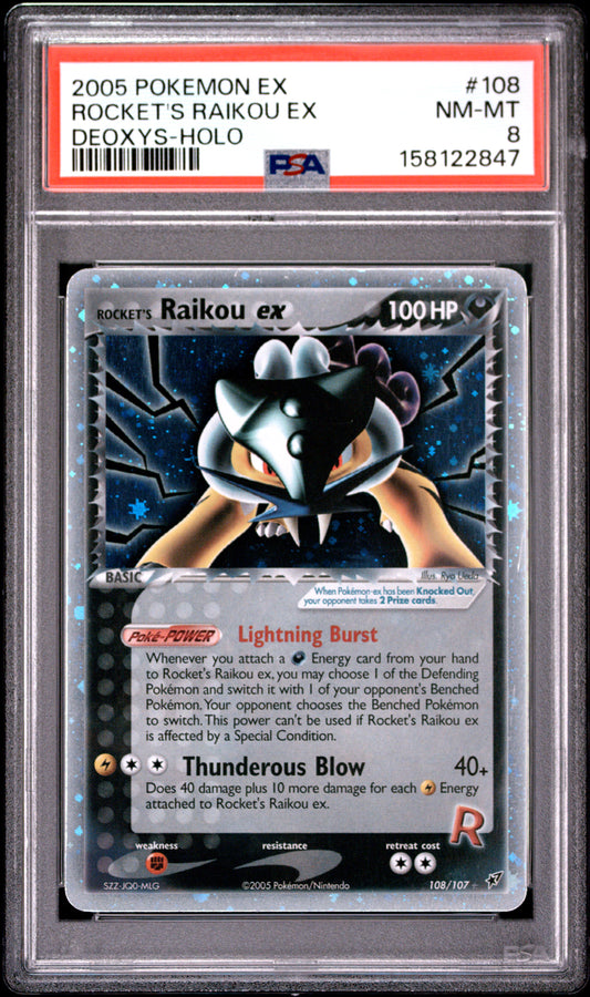 ROCKET'S RAIKOU EX HOLO 108/107 PSA 8 DEOXYS POKEMON