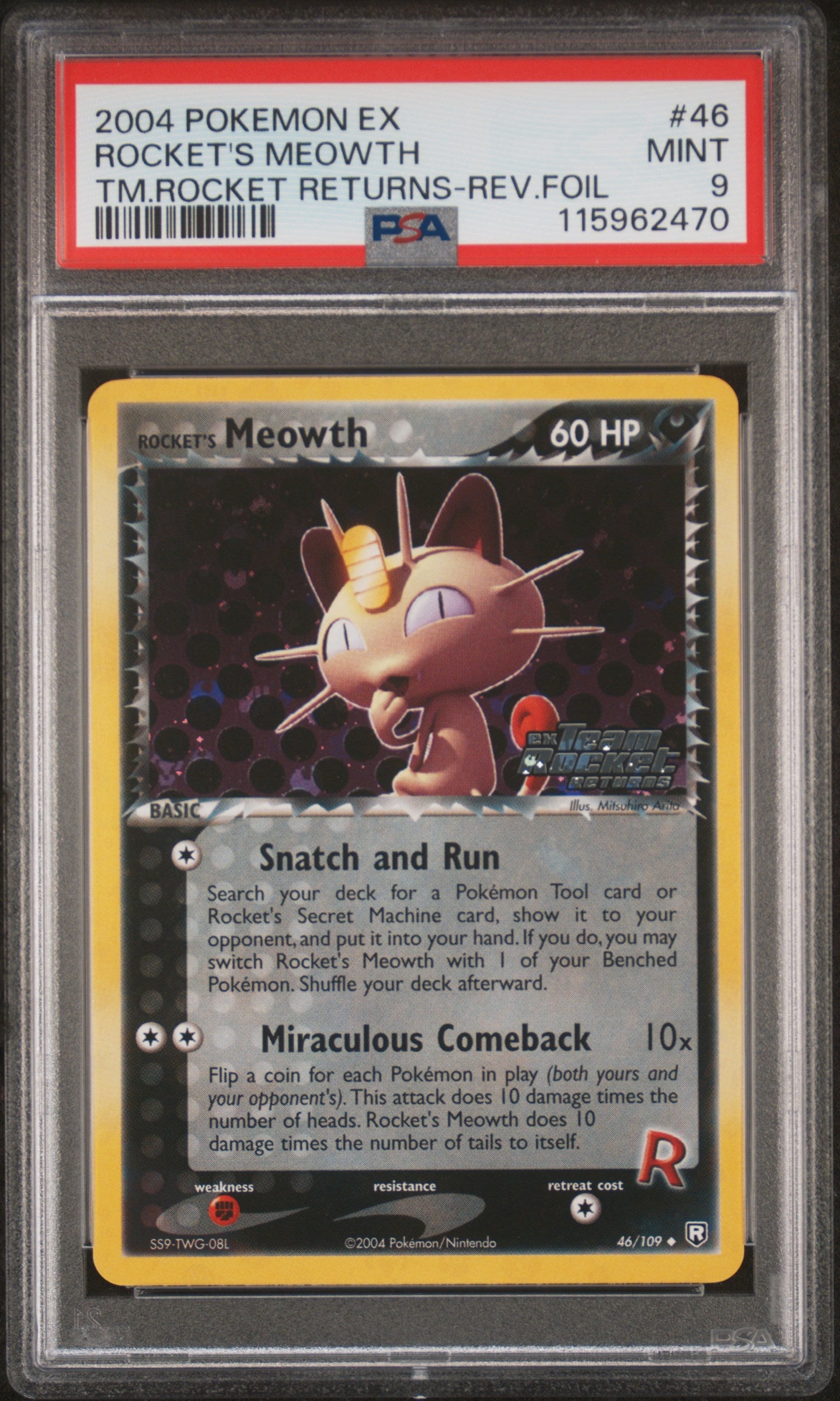 ROCKET'S MEOWTH REVERSE HOLO 46/109 PSA 9 TEAM ROCKET RETURNS POKEMON