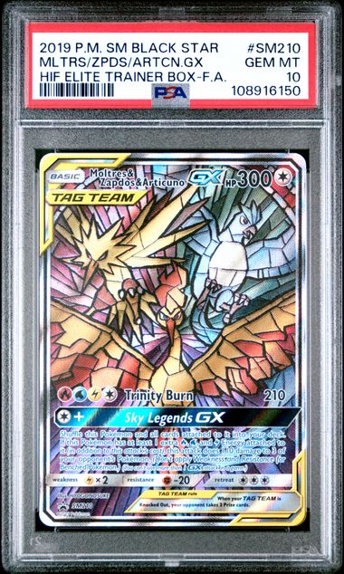 POKEMON TCG - MOLTRES & ZAPDOS & ARTICUNO GX SM210 PSA 10 HIDDEN FATES ETB PROMO