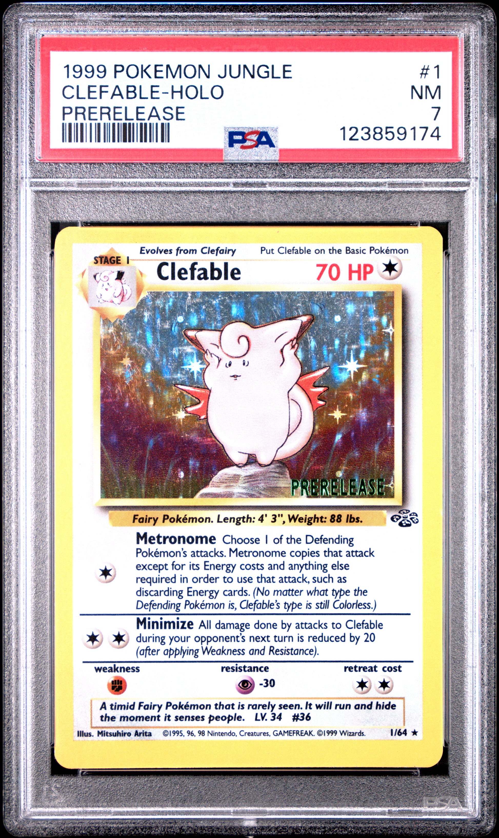 CLEFABLE HOLO 1/64 PSA 7 PRERELEASE JUNGLE POKEMON