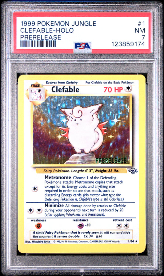 CLEFABLE HOLO 1/64 PSA 7 PRERELEASE JUNGLE POKEMON